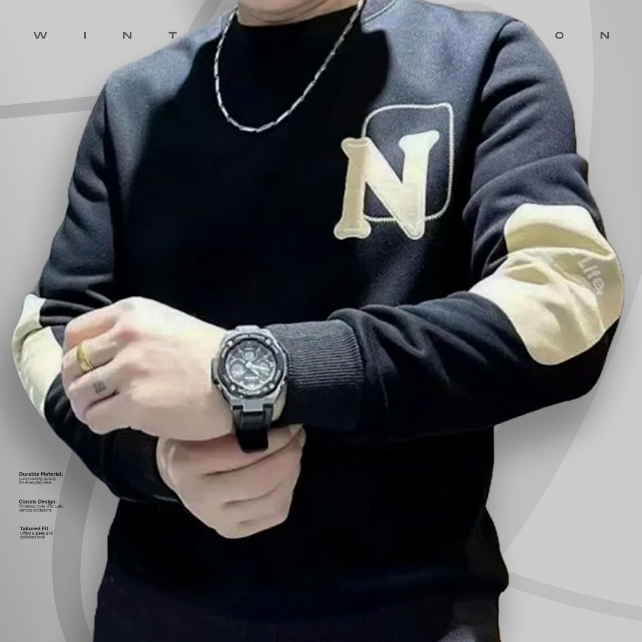 Premium N-Design Sweatshirt for Men - Black