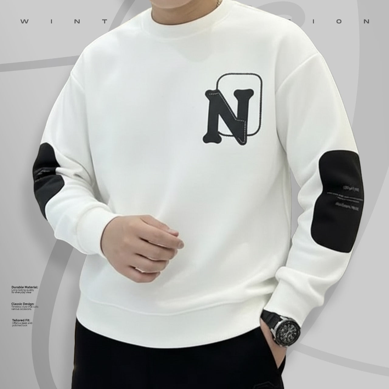 Premium N-Design Sweatshirt for Men - White